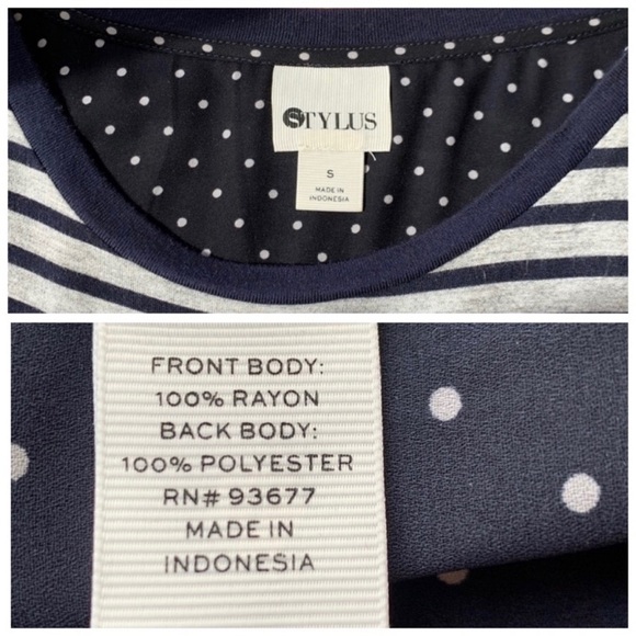 STYLUS Women’s Sleeveless Polka Dot Striped Casual Tank Top Navy Gray Size Small - Picture 4 of 6